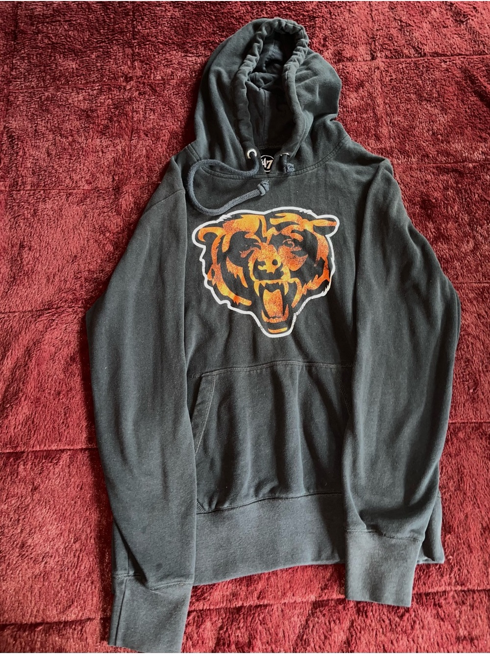 47 Black Pullover Hoodie with Orange & White Chicago Bear Patch